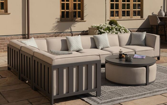 Maze Ibiza Large Corner Sofa Set with Round Coffee Table & Footstools