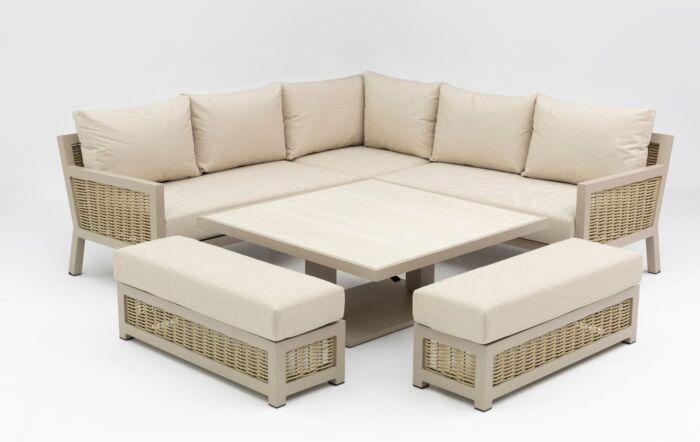 JB Furniture Exclusive Conrad Square Adjustable Corner Garden Sofa Dining Set - Latte
