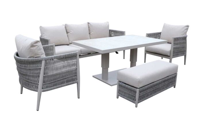 JB Furniture Exclusive Seychelles Three Seat Garden Sofa Set with Adjustable Table - Latte