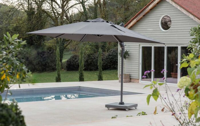 Bramblecrest Lichfield 2.7m Square Side Post Parasol with Granite Base & FREE Protective Cover - Grey Bramblecrest Lichfield 2.7m Square Side Post Parasol with Granite Base & FREE Protective Cover - Grey