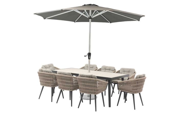 Bramblecrest Mauritius 8 Seat Rectangular Dining Set & Parasol Bramblecrest Mauritius 8 Seat Rectangular Dining Set & Parasol