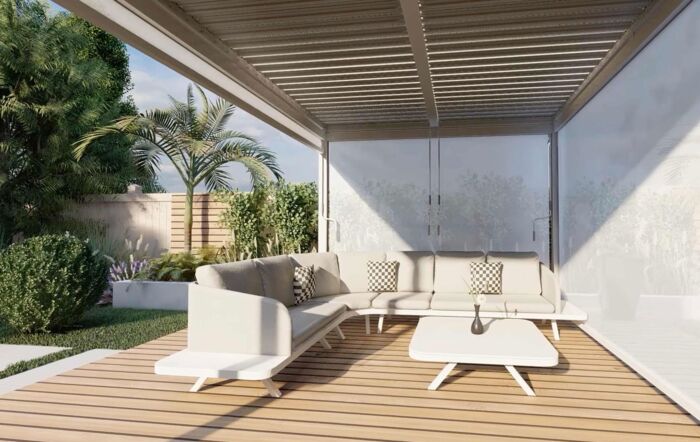 Maze Pergola 3m x 4m - With 4 Drop Sides & LED Lighting - White Maze Pergola 3m x 4m - With 4 Drop Sides & LED Lighting - White