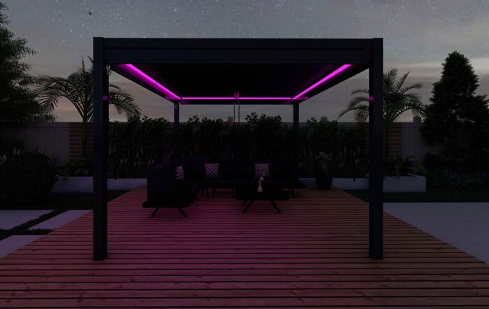 Maze Pergola 3m x 4m With 4 Drop Sides & LED Lighting - Grey Maze Pergola 3m x 4m With 4 Drop Sides & LED Lighting - Grey