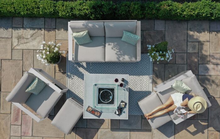 Maze Amalfi 2 Seat Sofa Set with Fire Pit Table - White Maze Amalfi 2 Seat Sofa Set with Fire Pit Table - White