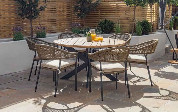 Maze Bali Rope Weave 6 Seat Round Garden Dining Set