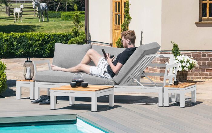 Maze Oslo Chaise Outdoor Sofa Set - White Maze Oslo Chaise Outdoor Sofa Set - White