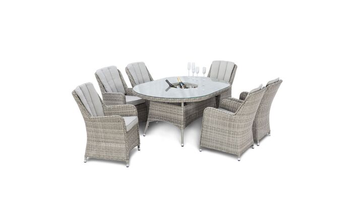 Maze Oxford Grey 6 Seat Oval Dining Set With Ice Bucket & Venice Chairs Maze Oxford Grey 6 Seat Oval Dining Set With Ice Bucket & Venice Chairs