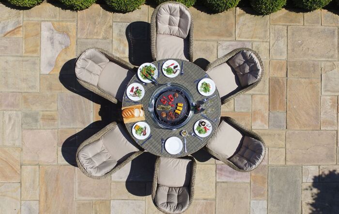 Maze Winchester 6 Seat Fire Pit Dining Set with Lazy Susan Maze Winchester 6 Seat Fire Pit Dining Set with Lazy Susan