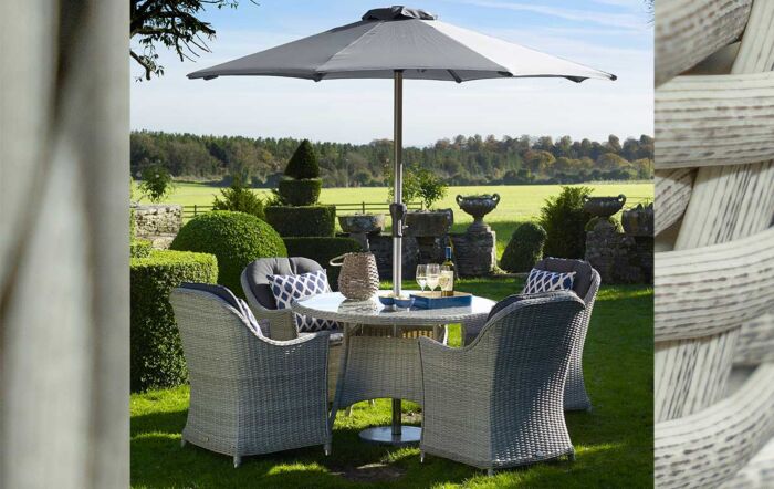 Bramblecrest Monterey 4 Seater Round Dining Set with Parasol - Grey Bramblecrest Monterey 4 Seater Round Dining Set with Parasol - Grey