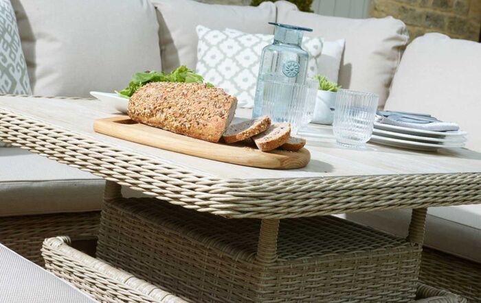 Bramblecrest Monterey Sandstone Mini Corner Sofa Set with Adjustable Table Bramblecrest Monterey Sandstone Mini Corner Sofa Set with Adjustable Table