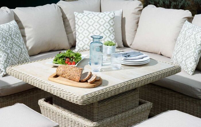 Bramblecrest Monterey Sandstone Mini Corner Sofa Set with Adjustable Table Bramblecrest Monterey Sandstone Mini Corner Sofa Set with Adjustable Table