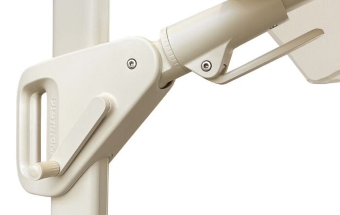 Pacific Lifestyle Nexus T2 Premium Sandstone/Champagne Free Arm Parasol With Venezia 90kg Ceramic Wheeled Base