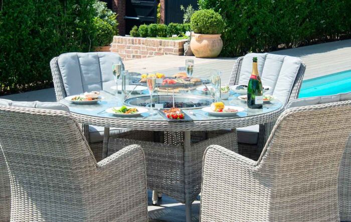 Maze Oxford 6 Seat Fire Pit Dining Set with Lazy Susan Maze Oxford 6 Seat Fire Pit Dining Set with Lazy Susan