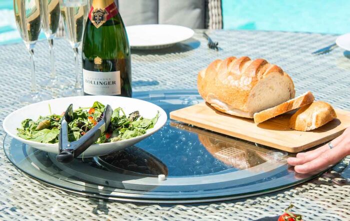 Maze Oxford 8 Seat Fire Pit Dining Set with Venice Chairs and Lazy Susan