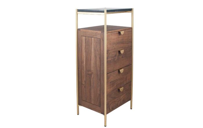 Pacific Lifestyle Langley Acacia Wood and Black Marble 4 Drawer Tall Boy