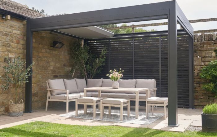 Pacific Lifestyle Aruba Garden Corner Sofa & Wooden Table Set - Latte