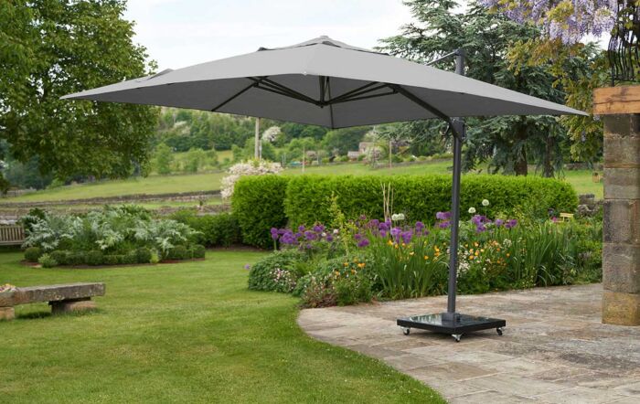 Pacific Lifestyle Challenger T2 3.5m x 2.6m Manhattan Grey Cantilever Parasol With 90kg Wheeled Base