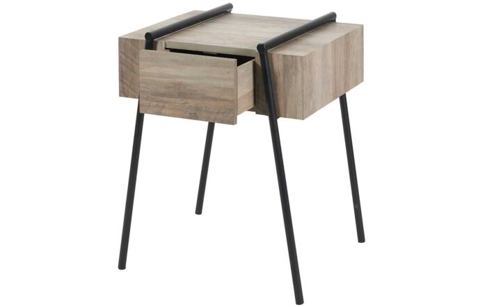 Pacific Lifestyle Osato 1 Drawer Side Table - Light Brown Wood Veneer and Black Metal Pacific Lifestyle Osato 1 Drawer Side Table - Light Brown Wood Veneer and Black Metal