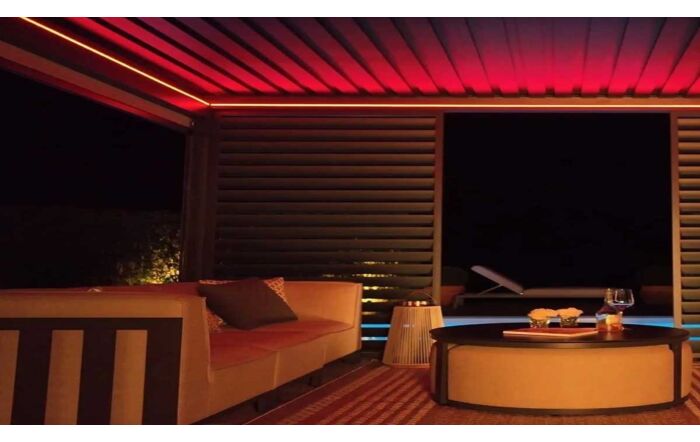 Maze Eden 4m x 4m Aluminium Outdoor Pergola Plus 3 Drop Sides & 4m Louvre Wall