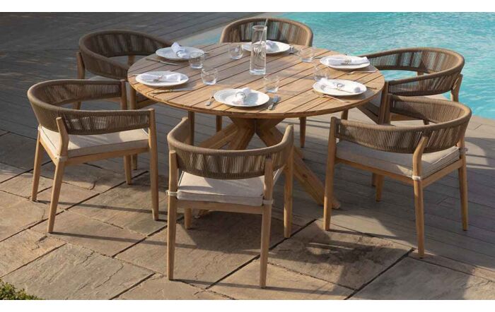 Maze Porto Rope 6 Seat Round Dining Set - Light Brown Maze Porto Rope 6 Seat Round Dining Set - Light Brown
