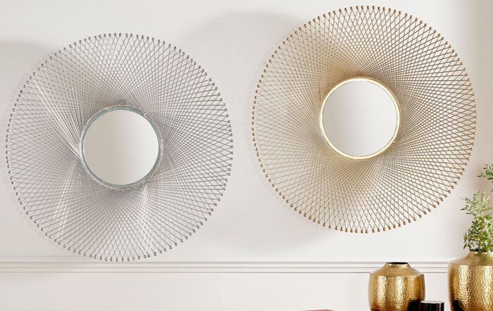 Pacific Lifestyle Silver Metal Fretwork Round Wall Mirror Pacific Lifestyle Silver Metal Fretwork Round Wall Mirror