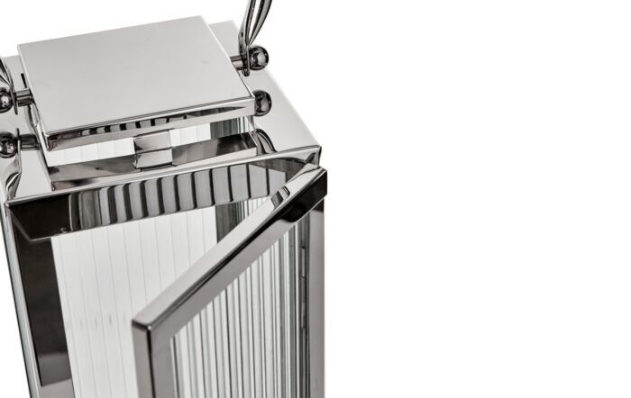 Pacific Lifestyle Silver Metal And Ribbed Glass Lantern Small Pacific Lifestyle Silver Metal And Ribbed Glass Lantern Small