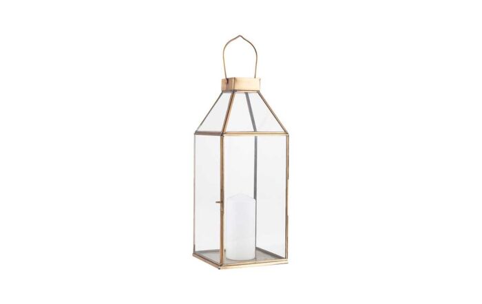Pacific Lifestyle Shiny Brass Metal & Glass Square Small Lantern Pacific Lifestyle Shiny Brass Metal & Glass Square Small Lantern