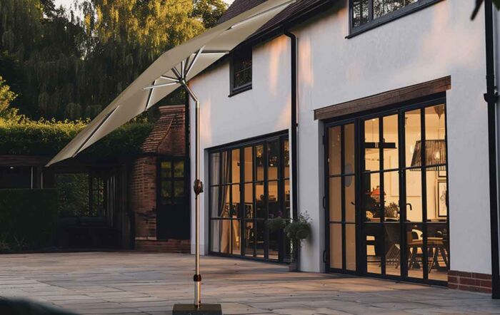 Pacific Lifestyle Glow Defender 3m Round Taupe Centre Pole Parasol Pacific Lifestyle Glow Defender 3m Round Taupe Centre Pole Parasol