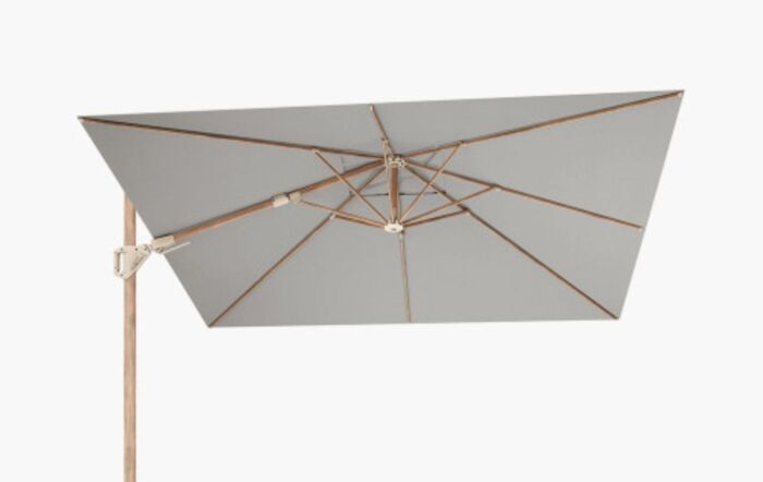 Pacific Lifestyle Challenger Teak T2 3mt Square Manhattan Grey Free Arm Parasol With 90kg Wheeled Base