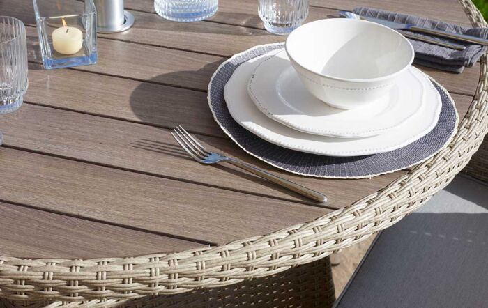 Bramblecrest Tetbury Round Four Seater Dining Set with Parasol - Cloud Bramblecrest Tetbury Round Four Seater Dining Set with Parasol - Cloud