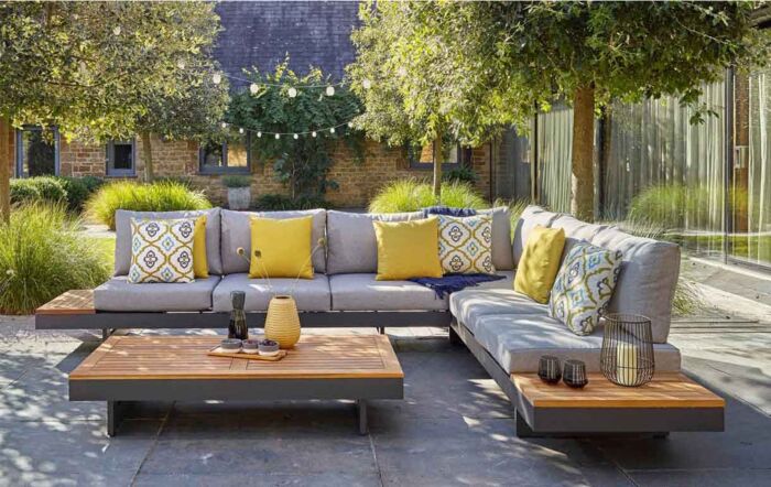 Bramblecrest Vilamoura Rectangle Modular Corner Sofa with Teak Coffee Table Bramblecrest Vilamoura Rectangle Modular Corner Sofa with Teak Coffee Table