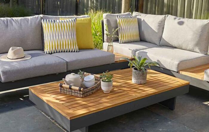 Bramblecrest Vilamoura Rectangle Modular Corner Sofa with Teak Coffee Table Bramblecrest Vilamoura Rectangle Modular Corner Sofa with Teak Coffee Table