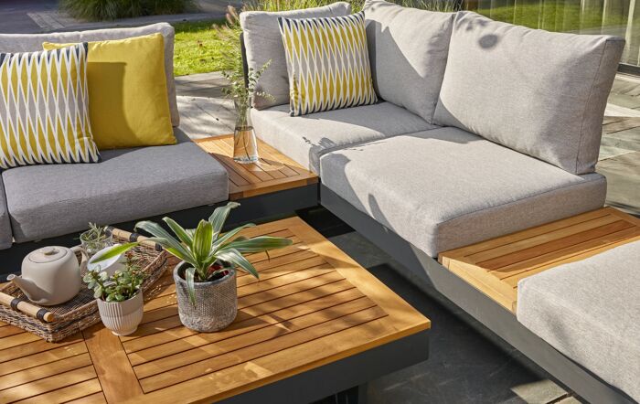 Bramblecrest Vilamoura Rectangle Modular Corner Sofa with Teak Coffee Table Bramblecrest Vilamoura Rectangle Modular Corner Sofa with Teak Coffee Table