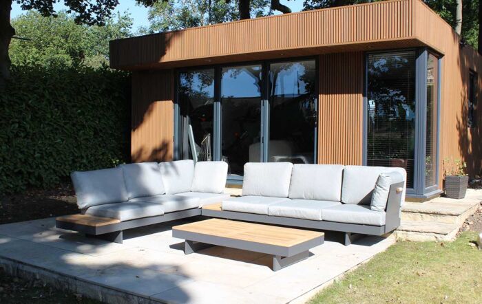 Bramblecrest Vilamoura Rectangle Modular Corner Sofa with Teak Coffee Table Bramblecrest Vilamoura Rectangle Modular Corner Sofa with Teak Coffee Table