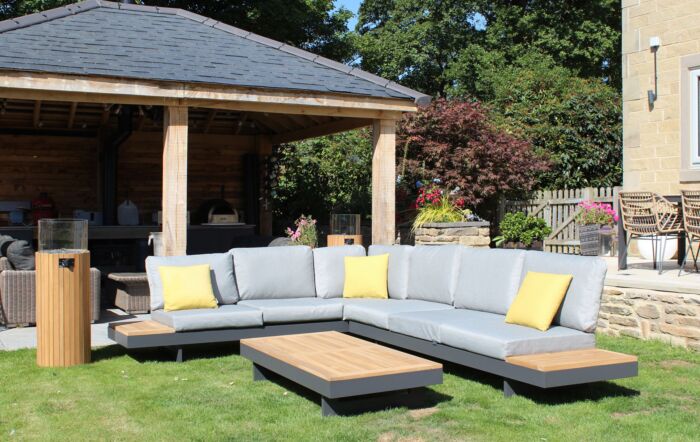 Bramblecrest Vilamoura Rectangle Modular Corner Sofa with Teak Coffee Table Bramblecrest Vilamoura Rectangle Modular Corner Sofa with Teak Coffee Table