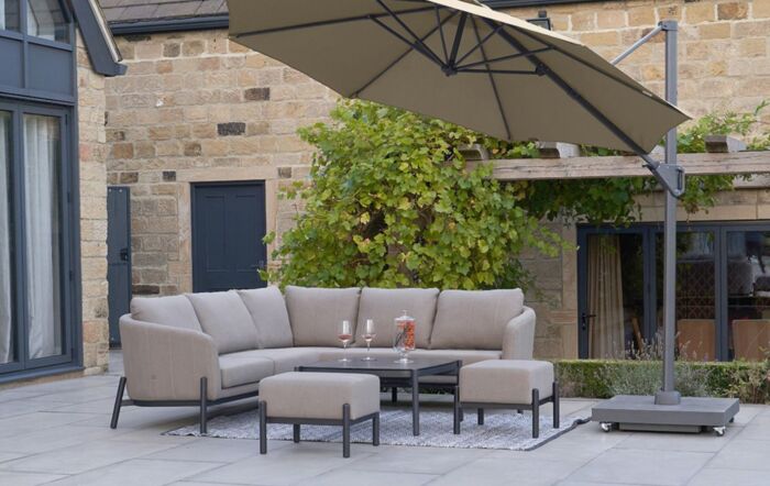 Pacific Lifestyle Voyager T1 3m Round Champagne Free Arm Parasol with 90kg Wheeled Granite Base