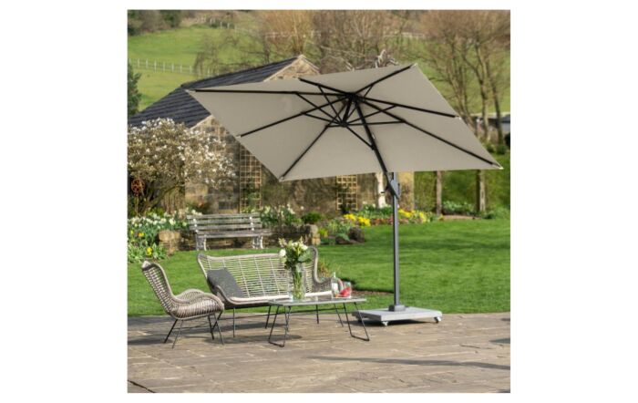 Pacific Lifestyle Voyager 3m x 2m Rectangular Champagne Free Arm Parasol & 90kg Wheeled Base & FREE Cover