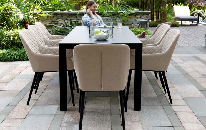 Maze Zest 8 Seat Dining Set With Fire Pit - Taupe Maze Zest 8 Seat Dining Set With Fire Pit - Taupe