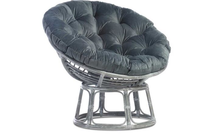 Desser Papasan Chair - Grey in Velvet Blue Fabric-42071-Grey