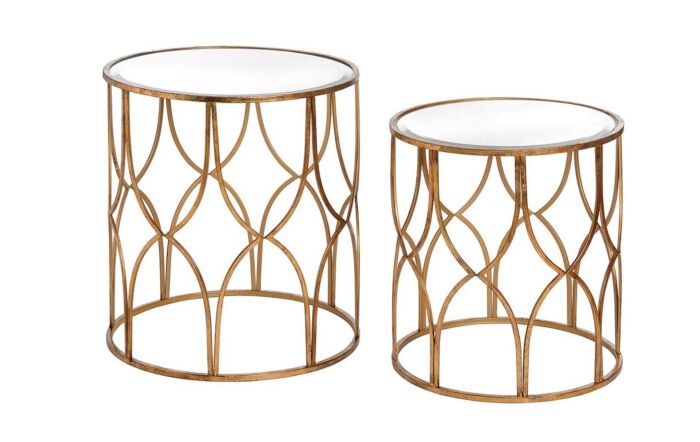 Hill Interiors Set Of Two Lattice Detail Gold Side Tables-18397