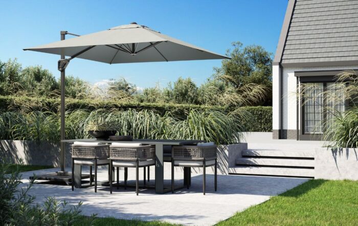Pacific Lifestyle Voyager T1 3m x 2m Rectangular Luna Grey Free Arm Parasol With 90kg Wheeled Base-18-302-LG & 18-125