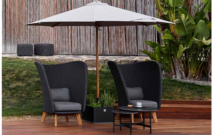 Cane-Line Classic Centre Pole Light Grey 2.4M Parasol with Pulley System & Teak Pole & Grow Parasol Base-5779ALI