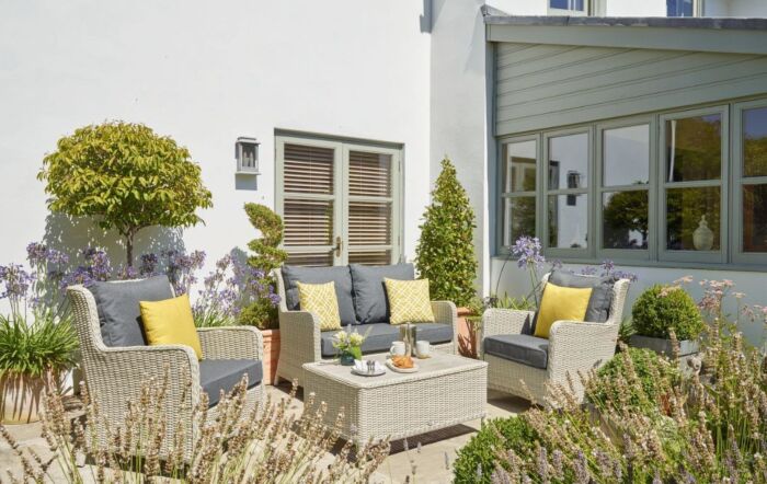 Bramblecrest Chedworth Rattan 2 Seat Sofa with 2 Armchairs and Rectangle Coffee Table - Dove Grey-X21WCGCS2C