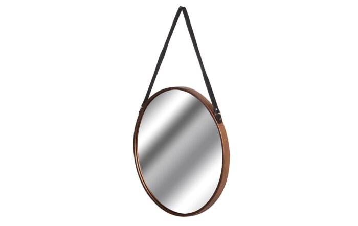 Hill Interiors Copper Rimmed Round Hanging Wall Mirror With Black Strap-18868