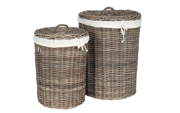 Pacific Lifestyle Bali Grey Kubu Rd S/2 Lined Linens Baskets-12-357-G