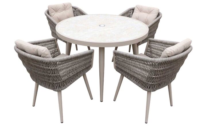JB Furniture Exclusive Seychelles 4 Seat Round Garden Dining Set with Parasol & Base - Latte-CW-AD329