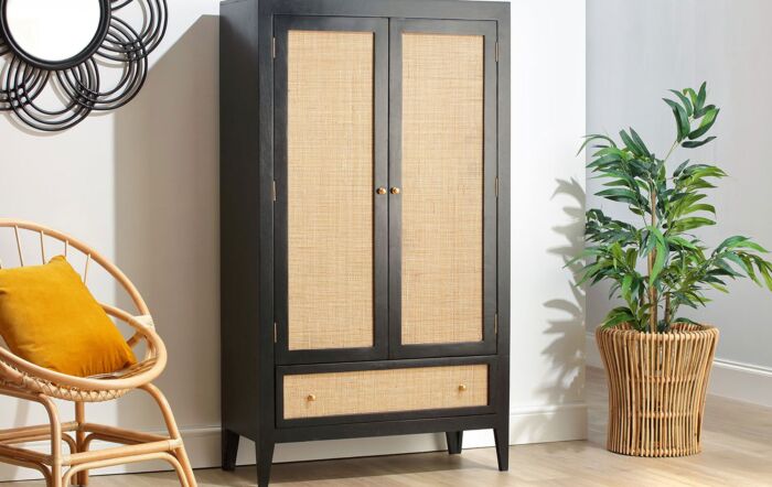 Desser Venice 2 Door Black Wardrobe With Drawer-22064