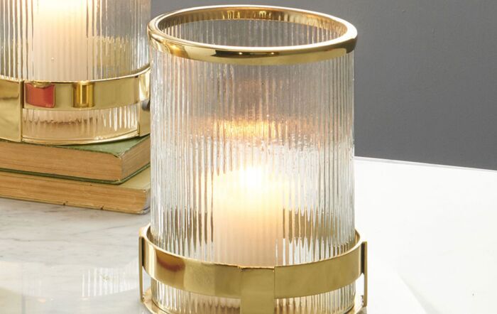 Pacific Lifestyle Gold Metal and Clear Textured Glass Hurricane-70-615-GO-S