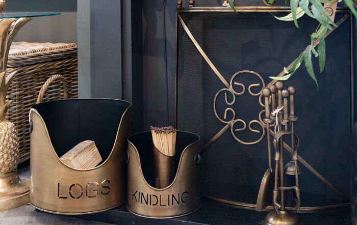 Hill Interiors Antique Bronze Log, Kindling Buckets With Matchstick Holders-20050