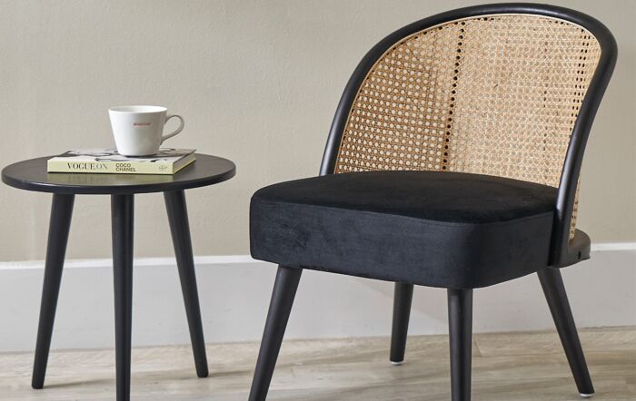 Pacific Lifestyle Genoa Black Velvet and Natural French Cane Chair-15-319-BK